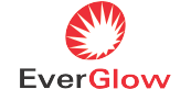 The image shows the EverGlow logo. It features a sunburst design in red with a white background above the EverGlow text. 