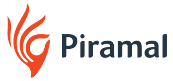 The image shows the Piramal logo, featuring an abstract orange design resembling a hand or flame, followed by the word Piramal in black text.