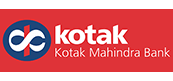 The Kotak Mahindra Bank logo consists of a stylized infinity symbol in blue and white to the left, next to the text kotak in lowercase white letters. Below it, Kotak Mahindra Bank is written in white on a red background